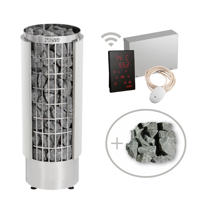Harvia Cilindro Half Series 240V Electric Heater Package w/ Digital Controller and Wifi and Stones