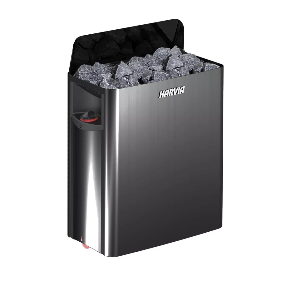 Harvia The Wall 6/8kW 240V Black Steel Electric Heater Package w/ Built-In Knob Controls and Stones