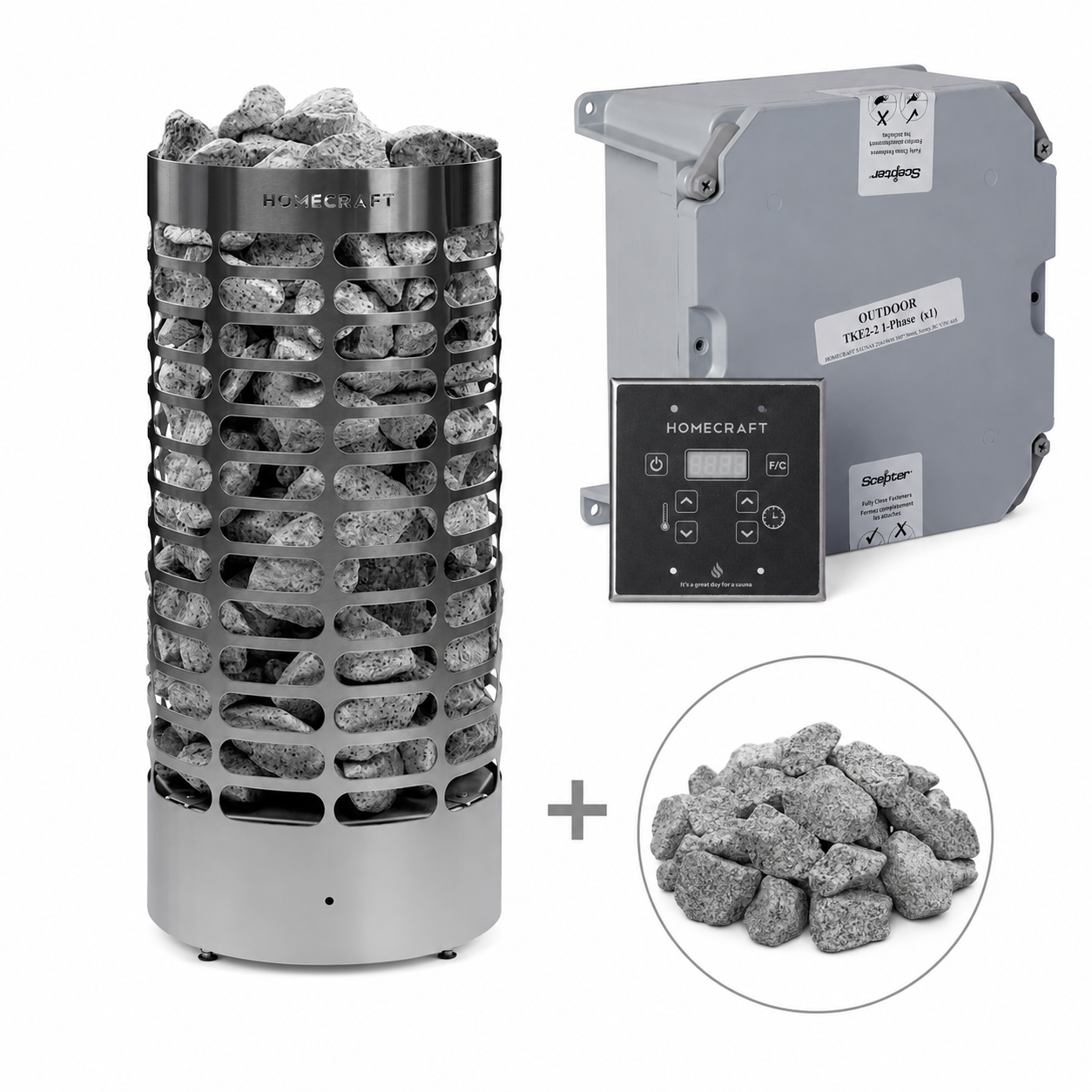 Homecraft Apex Mini 6/7.5/9kW 240V/208V Electric Heater Package w/ Touchpad Control, Contactor and Stones
