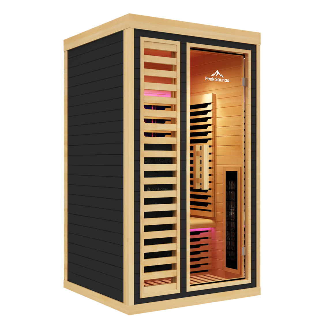 Peak Saunas Shasta 1-Person Indoor Full Spectrum Infrared Sauna with XL Medical-Grade Red Light Therapy & Smart WiFi App Control