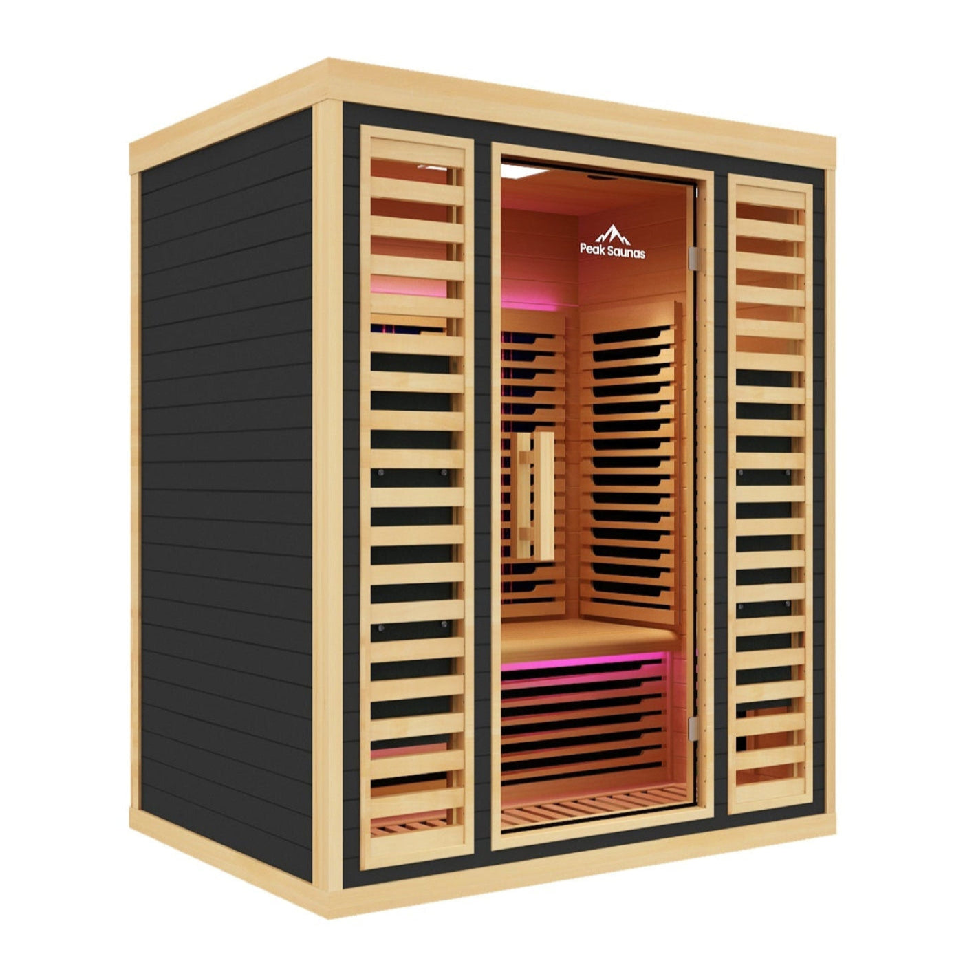 Peak Saunas Denali 3-Person Indoor Full Spectrum Infrared Sauna with Two XL Medical-Grade Red Light Therapy Panels & Smart WiFi App Control