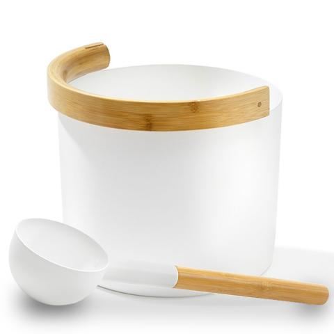 KOLO Black/White 1 Gallon Sauna Bucket+Ladle, Bamboo/Aluminum
