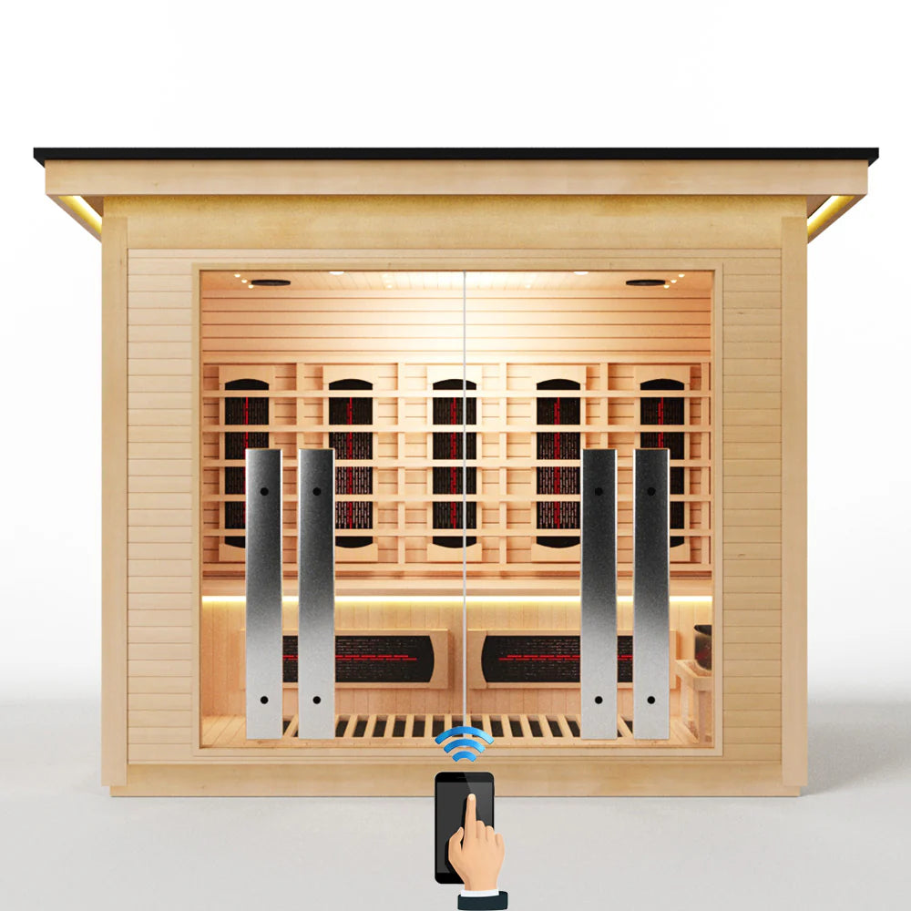 Kit de sauna híbrido con calentador eléctrico tradicional Harvia e infrarrojo de espectro completo para 3 personas de Golden Designs Loviisa | GDI-8523-01