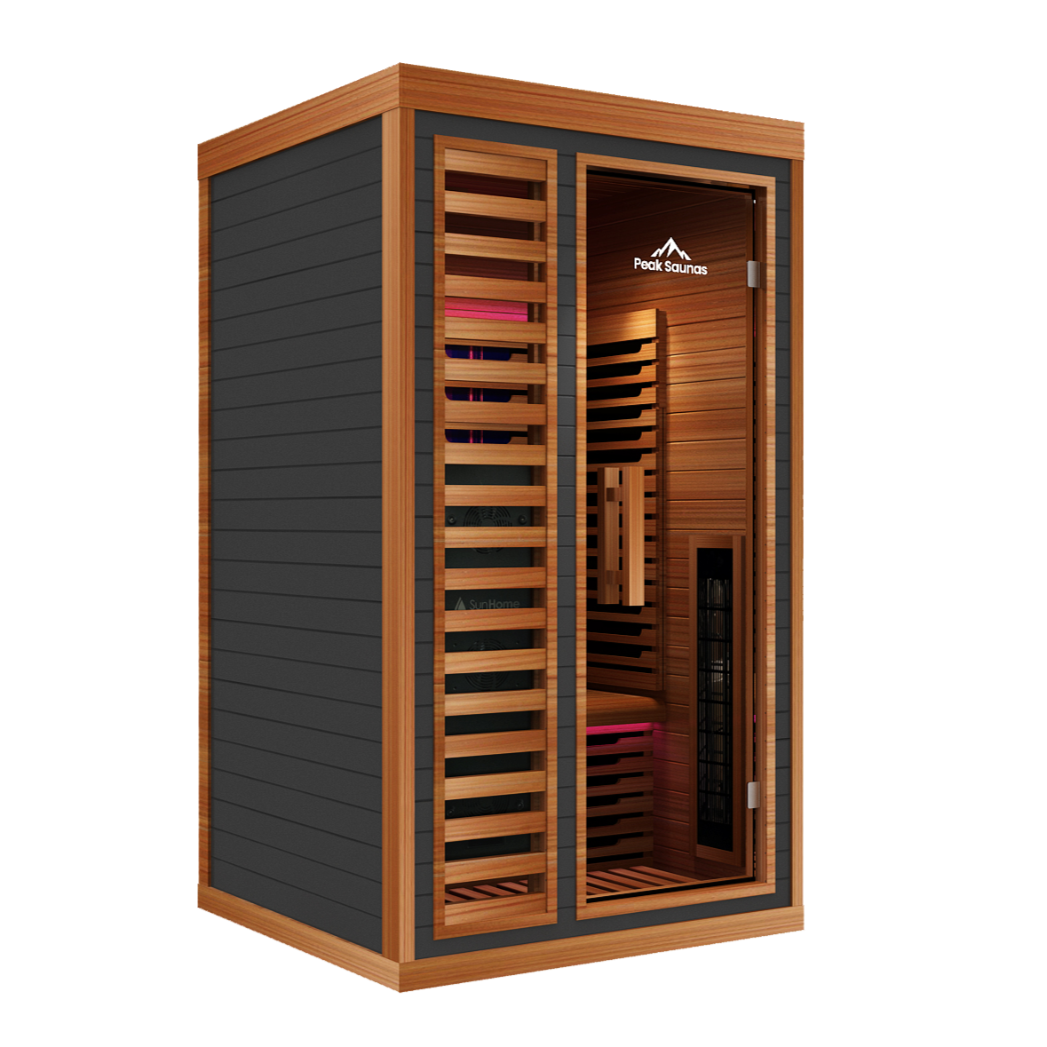 Peak Saunas Rainier 1-Person Indoor Full Spectrum Infrared Sauna with XL Medical-Grade Red Light Therapy & Smart WiFi App Control