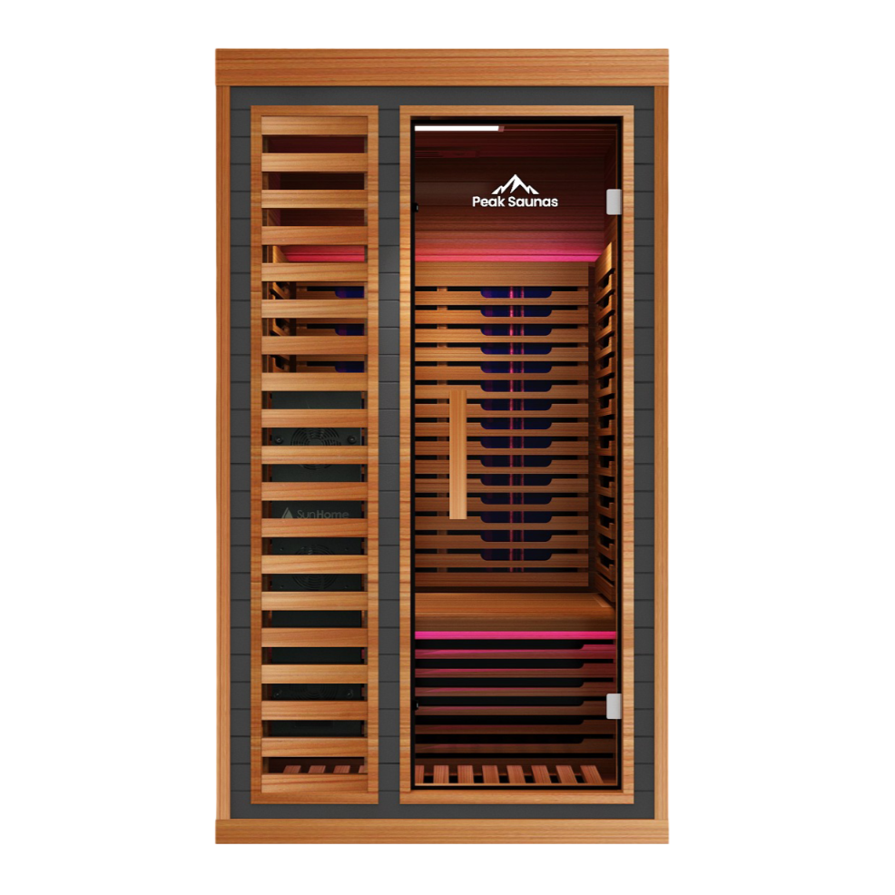 Peak Saunas Rainier 1-Person Indoor Full Spectrum Infrared Sauna with XL Medical-Grade Red Light Therapy & Smart WiFi App Control