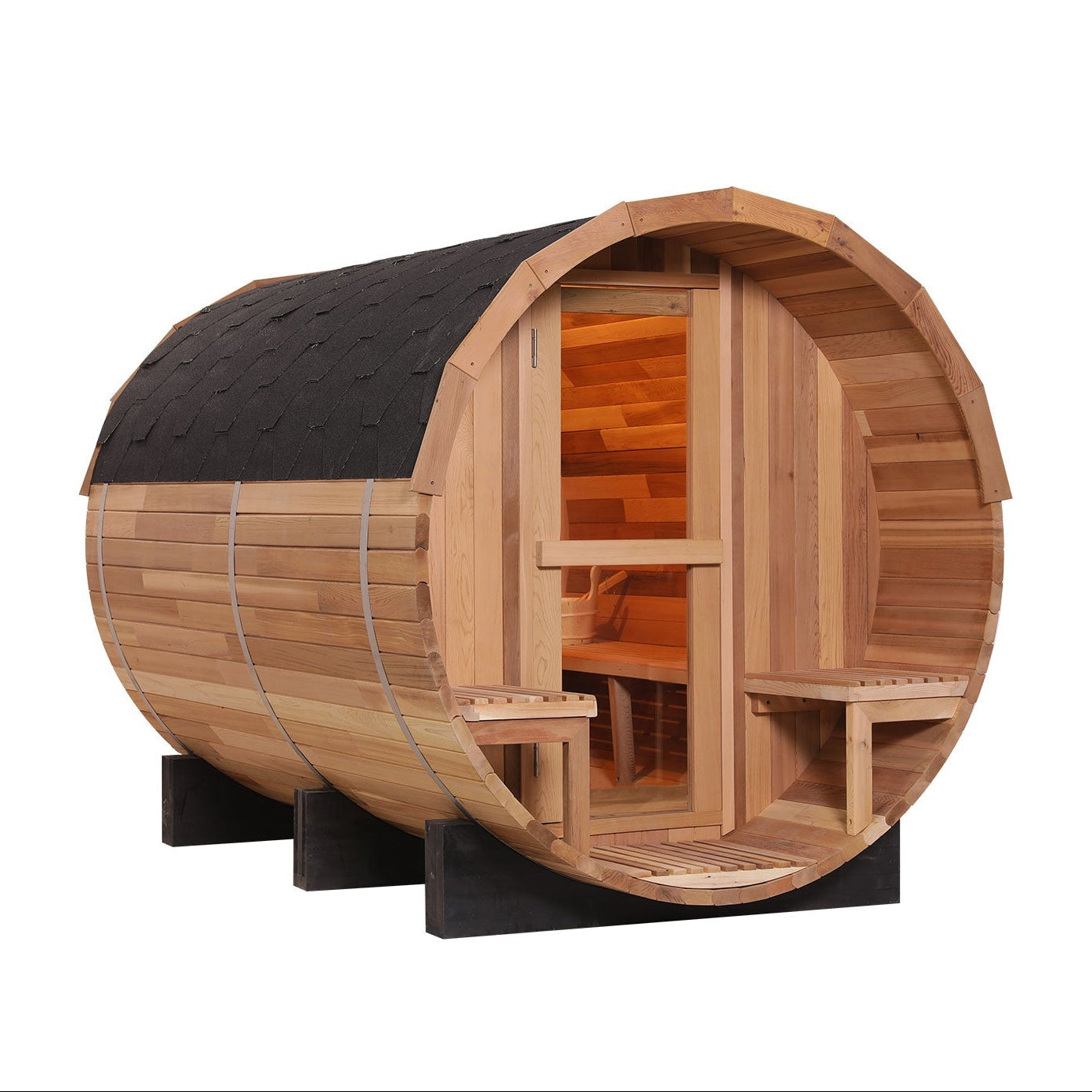 Anyi 6 Person Outdoor Traditional Barrel Sauna with Front Porch