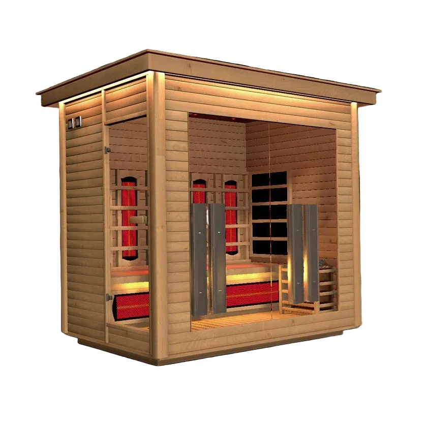 Kit de sauna híbrido con calentador eléctrico tradicional Harvia e infrarrojo de espectro completo para 3 personas de Golden Designs Loviisa | GDI-8523-01