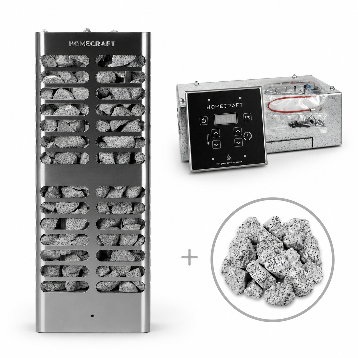 Homecraft Revive Slim 4/5/6kW 240V Electric Heater Package w/ Touchpad Control, Contactor and Stones