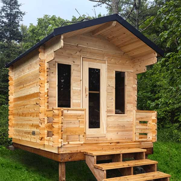 Dundalk Leisurecraft Canadian Timber 6 Person Georgian Outdoor Traditional Cabin Sauna With Porch  | CTC88PW