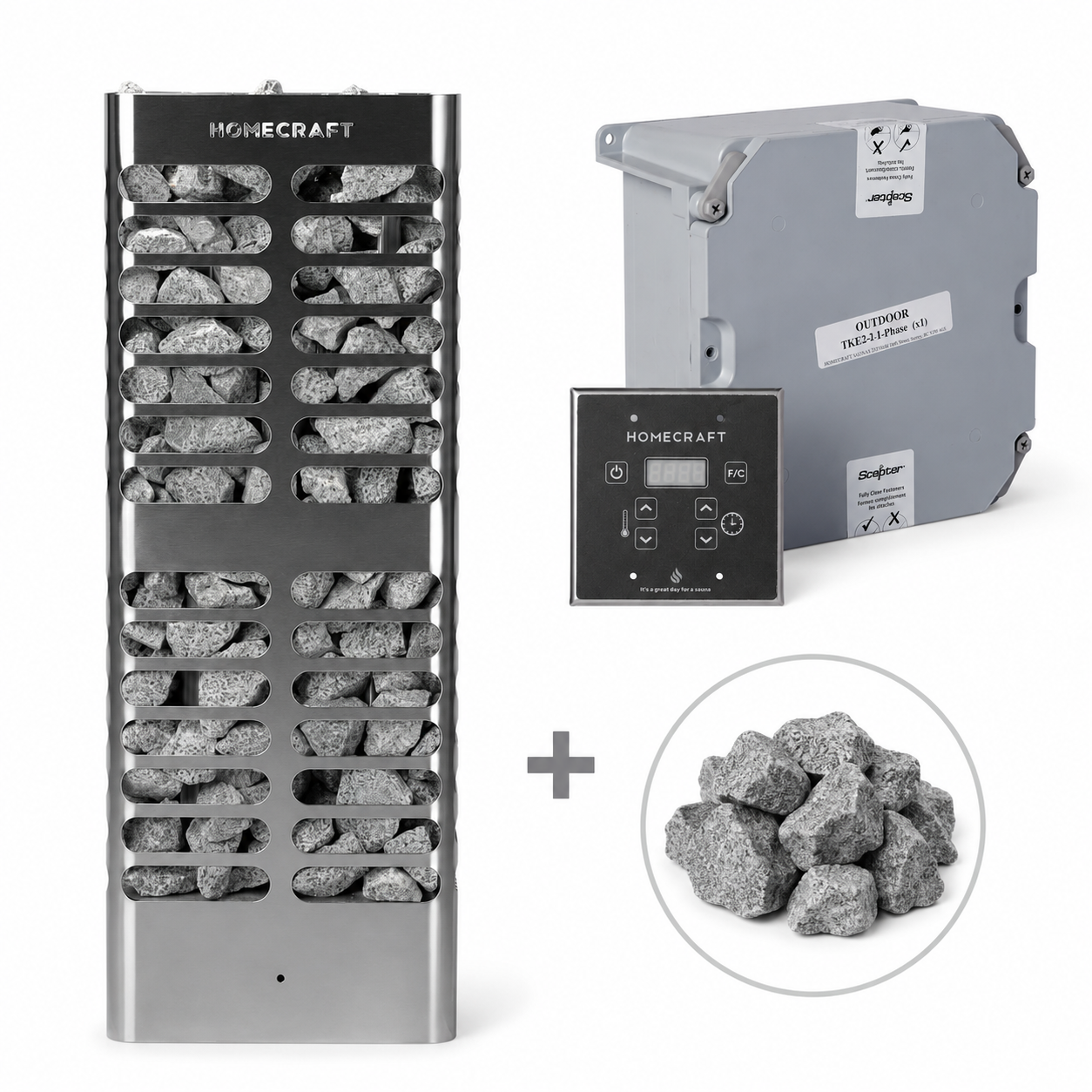 Homecraft Revive Slim 4/5/6kW 240V Electric Heater Package w/ Touchpad Control, Contactor and Stones