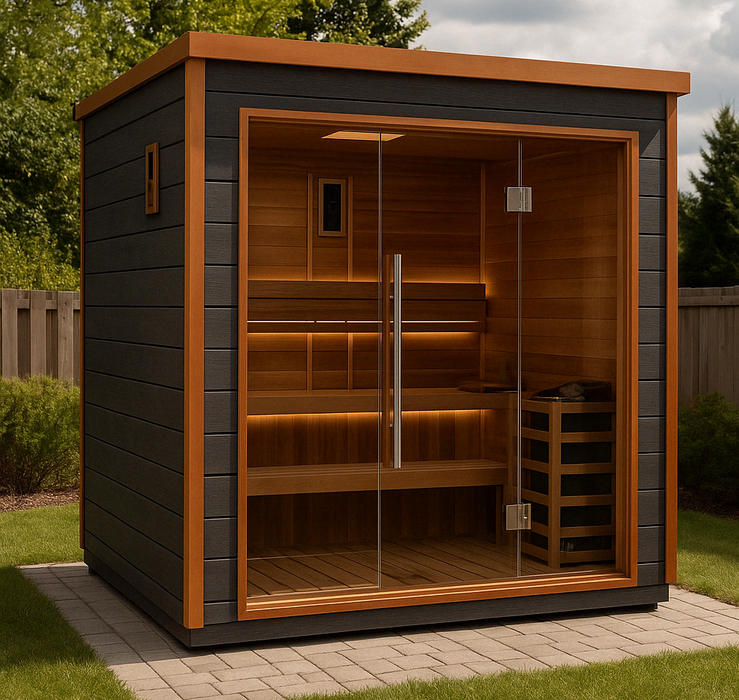 Golden Designs Bergen 6-Person Cedar Outdoor Sauna & Harvia Traditional Electric Heater Kit | GDI-8206-01