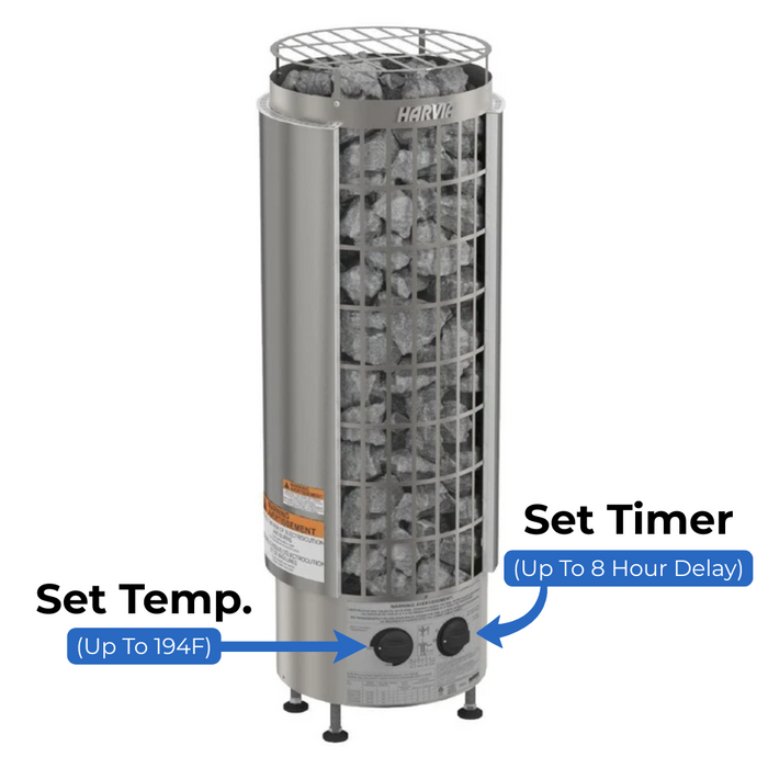 Harvia Cilindro Half Series 240V Electric Heater w/ Built-In Knob Controls and Stones
