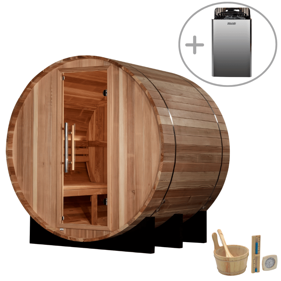 Golden Designs St. Moritz 2-4 Person Outdoor Barrel Sauna & Harvia Traditional Electric Heater Kit - alternate view
