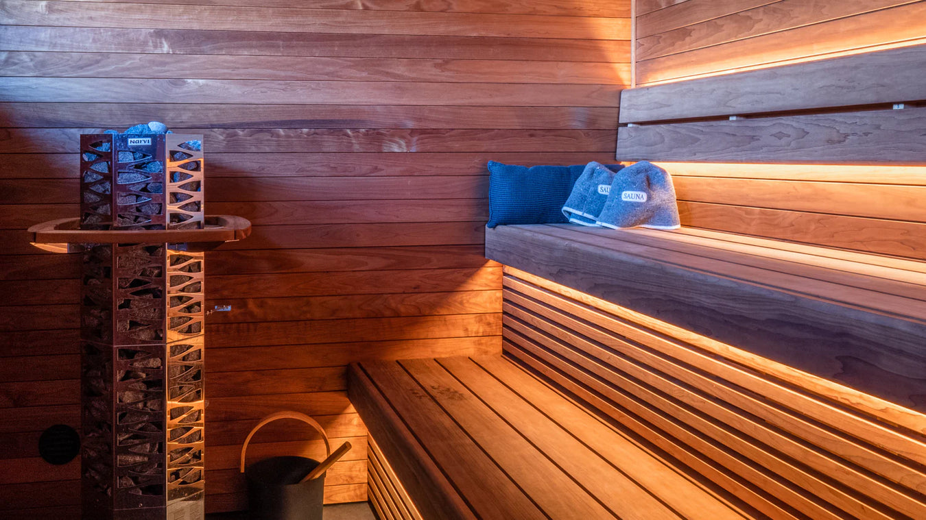 Custom Sauna Benches and Backlit Backrest