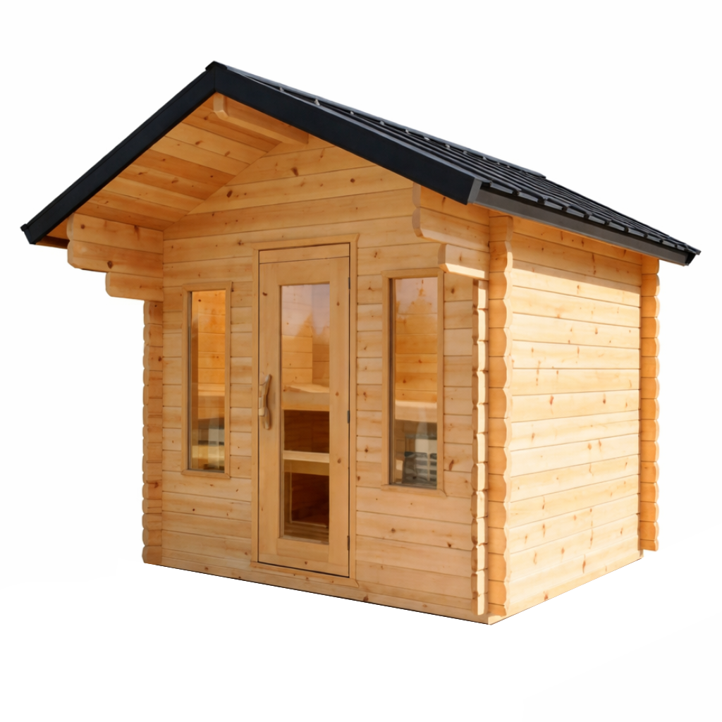 Dundalk Leisurecraft Canadian Timber 4 Person Palmer Outdoor Traditional Cabin Sauna With Roof Overhang | CTC68E
