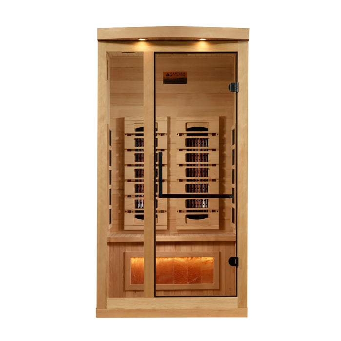 Golden Designs Reserve Edition 1-2 Person Full Spectrum Near Zero EMF FAR Infrared Sauna + Red Light Therapy w/ Himalayan Salt Bar | GDI-8010-03