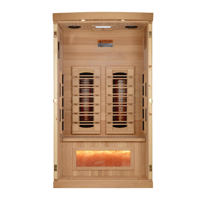 Golden Designs Reserve Edition 1-2 Person Full Spectrum Near Zero EMF FAR Infrared Sauna + Red Light Therapy w/ Himalayan Salt Bar | GDI-8010-03