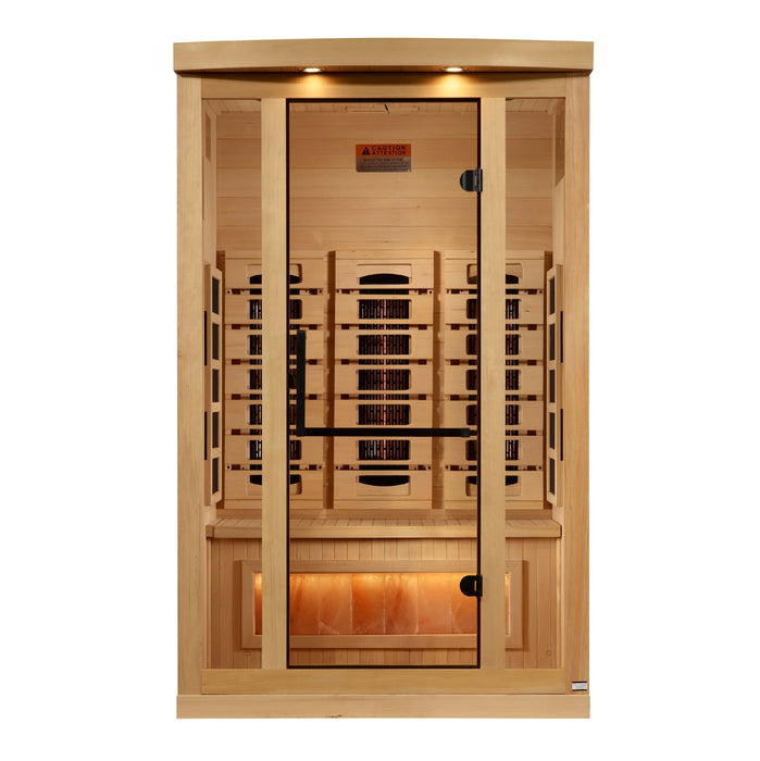 Golden Designs Reserve Edition 2-Person Full Spectrum Near Zero EMF FAR Infrared Sauna + Red Light Therapy w/ Himalayan Salt Bar | GDI-8020-03