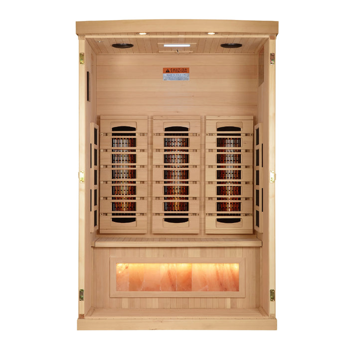 Golden Designs Reserve Edition 2-Person Full Spectrum Near Zero EMF FAR Infrared Sauna + Red Light Therapy w/ Himalayan Salt Bar | GDI-8020-03