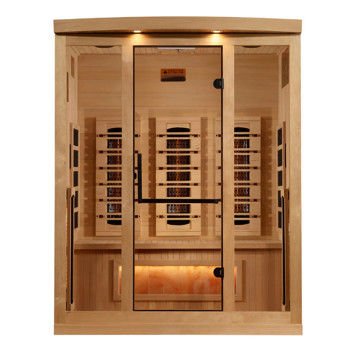 Golden Designs Reserve Edition 3-Person Full Spectrum Near Zero EMF FAR Infrared Sauna + Red Light Therapy w/ Himalayan Salt Bar | GDI-8030-03