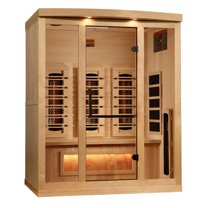 Golden Designs Reserve Edition 3-Person Full Spectrum Near Zero EMF FAR Infrared Sauna + Red Light Therapy w/ Himalayan Salt Bar | GDI-8030-03