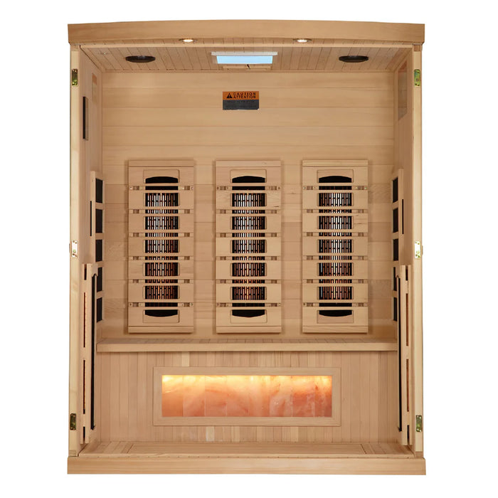 Golden Designs Reserve Edition 3-Person Full Spectrum Near Zero EMF FAR Infrared Sauna + Red Light Therapy w/ Himalayan Salt Bar | GDI-8030-03