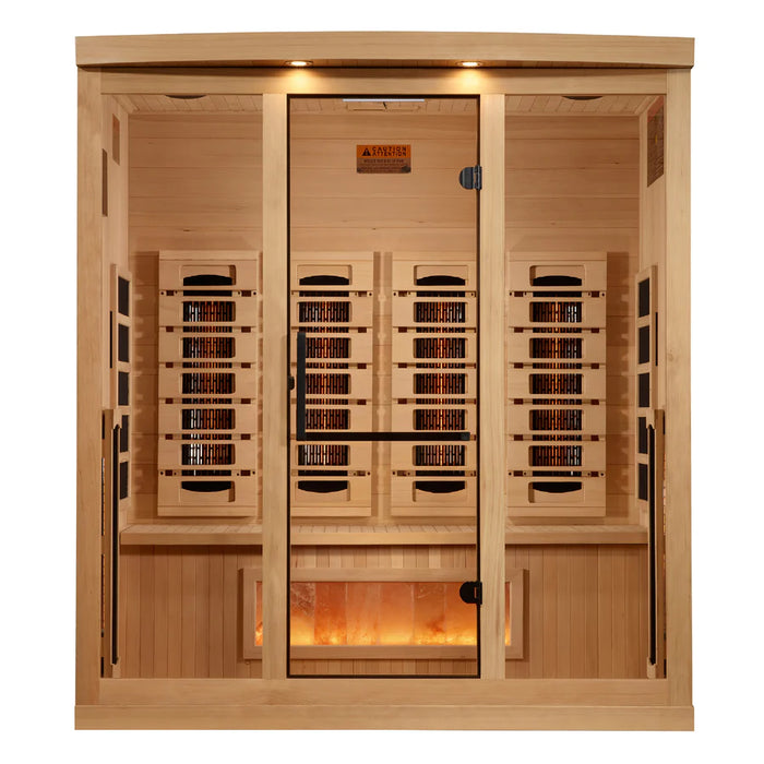 Golden Designs Reserve Edition 4-Person Full Spectrum Near Zero EMF FAR Infrared Sauna + Red Light Therapy w/ Himalayan Salt Bar | GDI-8040-03