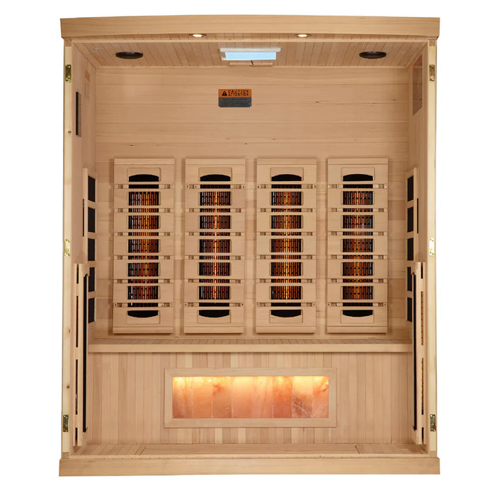 Golden Designs Reserve Edition 4-Person Full Spectrum Near Zero EMF FAR Infrared Sauna + Red Light Therapy w/ Himalayan Salt Bar | GDI-8040-03