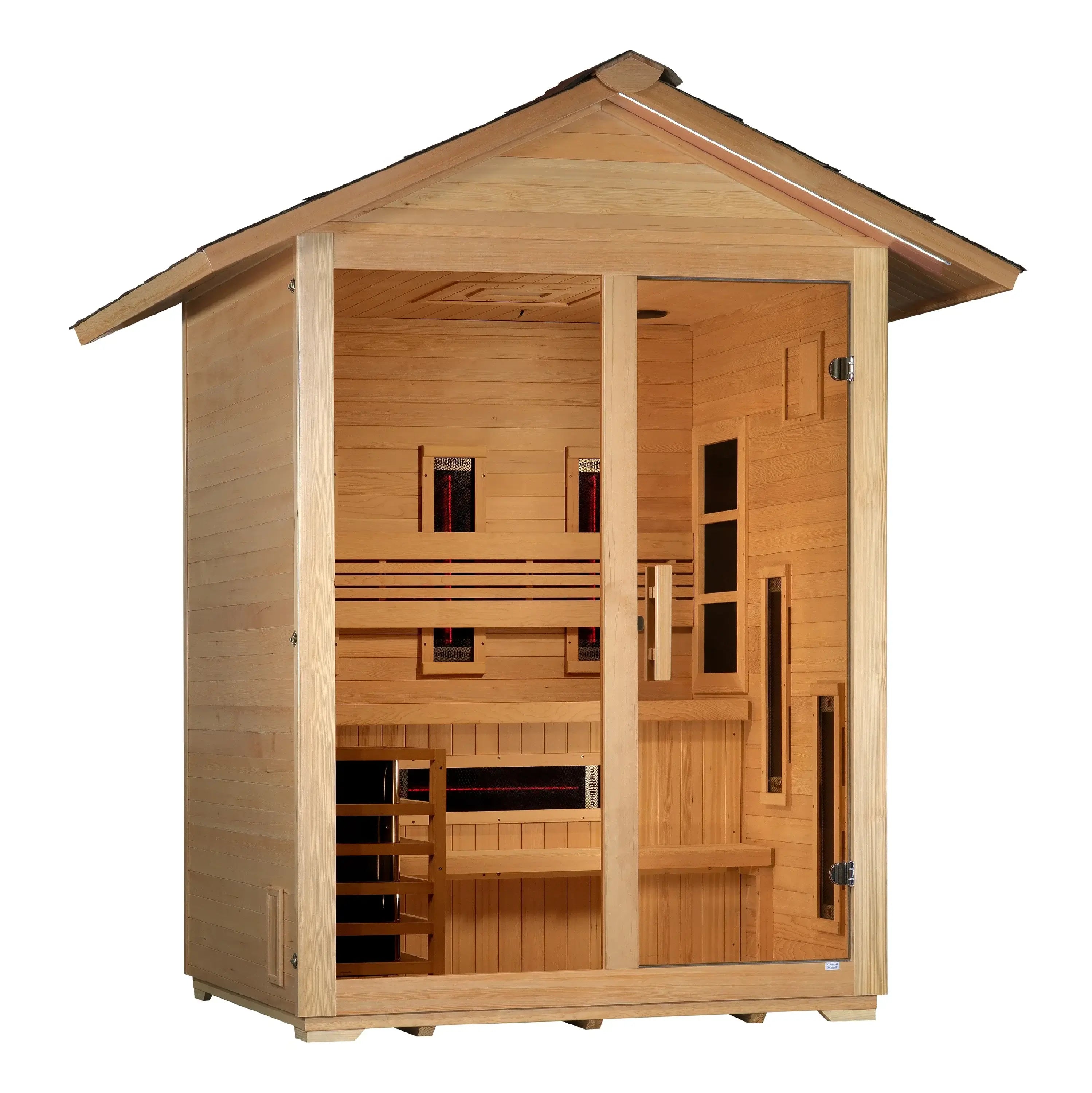 Golden Designs Carinthia 3-Person Hybrid Outdoor Sauna w/ Full Spectrum Indoor Infrared & Harvia Traditional Electric Heater Kit | GDI-8123-01