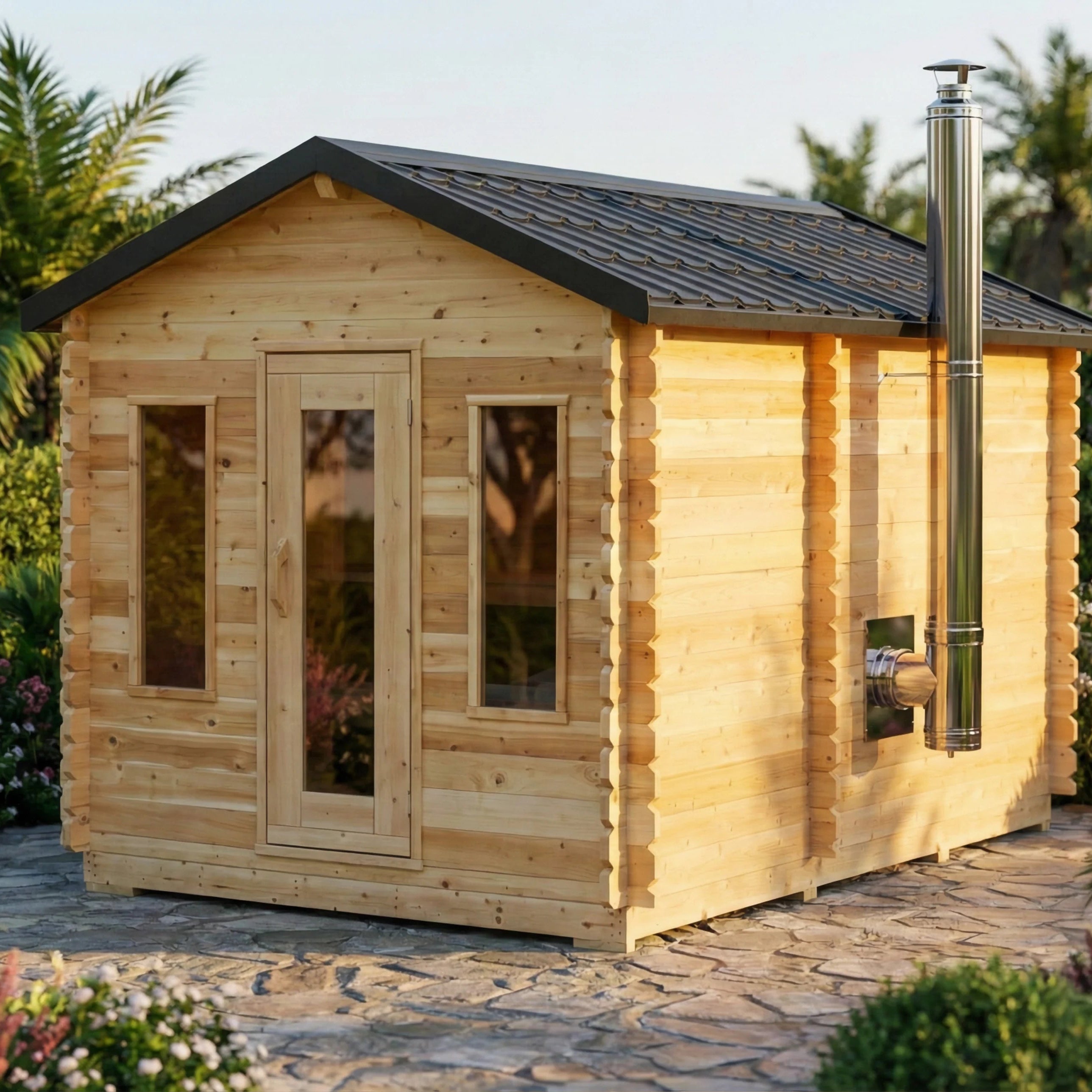 Dundalk Leisurecraft Canadian Timber 6 Person Georgian Outdoor Traditional Cabin Sauna with Changeroom | CTC88CW