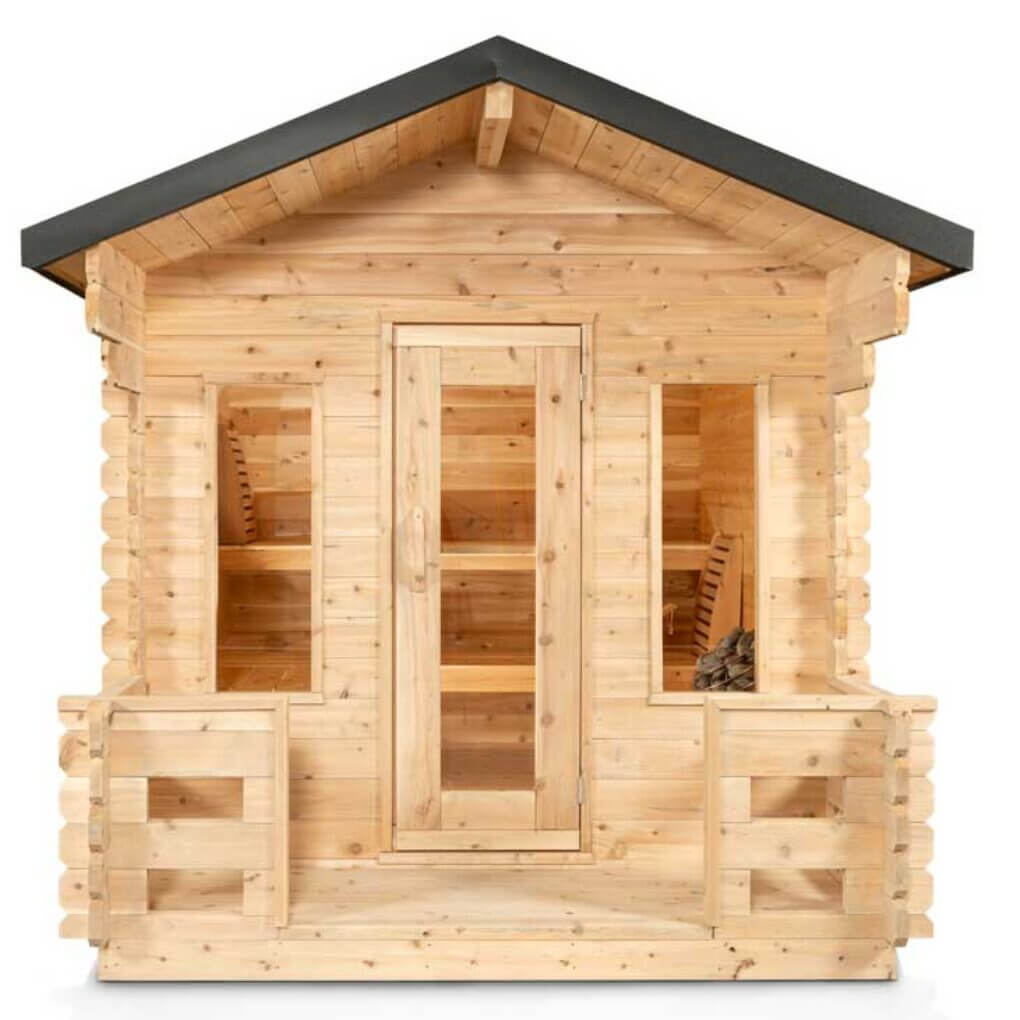 Dundalk Leisurecraft Canadian Timber 6 Person Georgian Outdoor Traditional Cabin Sauna With Porch  | CTC88PW