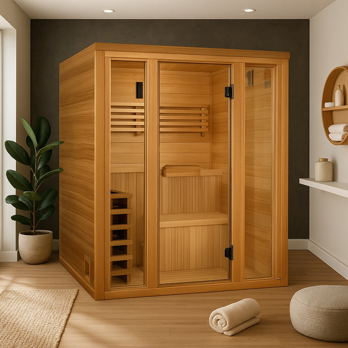 Golden Designs Andermatt 3-Person Indoor Sauna & Harvia Traditional Electric Heater Kit | GDI-7030-01