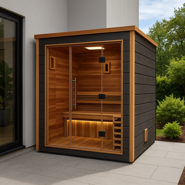 Golden Designs Drammen 3-Person Cedar Outdoor Sauna & Harvia Traditional Electric Heater Kit | GDI-8203-01