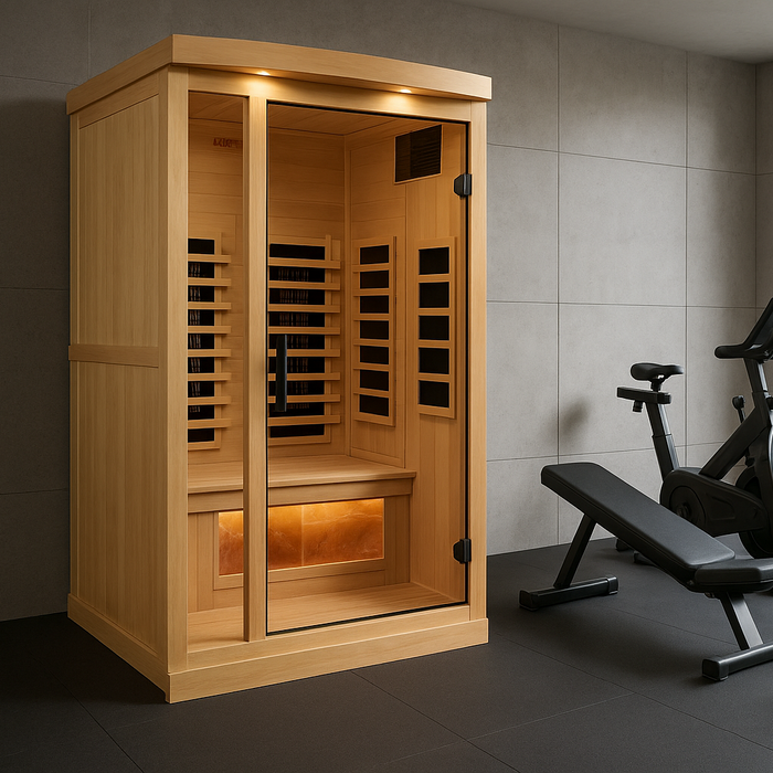 Golden Designs 1-2 Person Full Spectrum Near Zero EMF FAR Indoor Infrared Sauna + Red Light Therapy & Himalayan Salt Bar | GDI-8010-03
