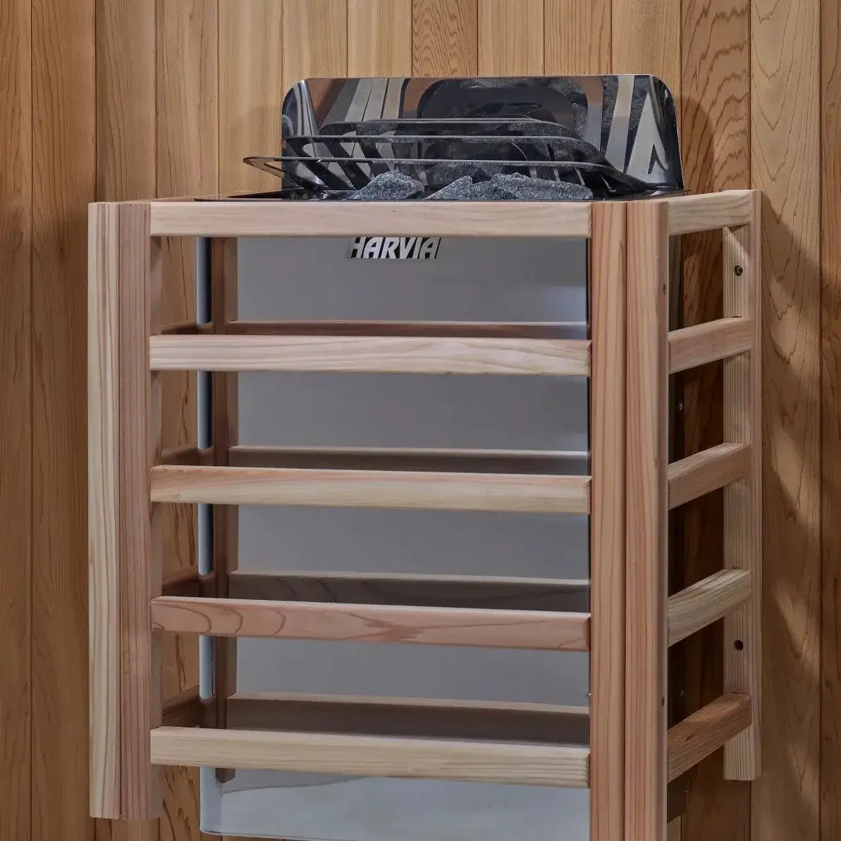 Golden Designs St. Moritz 2-4 Person Outdoor Barrel Sauna & Harvia Traditional Electric Heater Kit - stand/mount