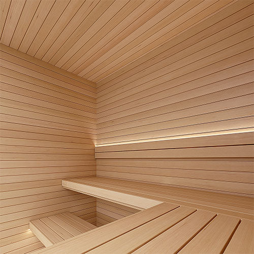 Prosaunas Sauna Wood, Hemlock Vertical Grain, Clear Grade A+ V Gap Wall Cladding, 1/2"x4" - interior view