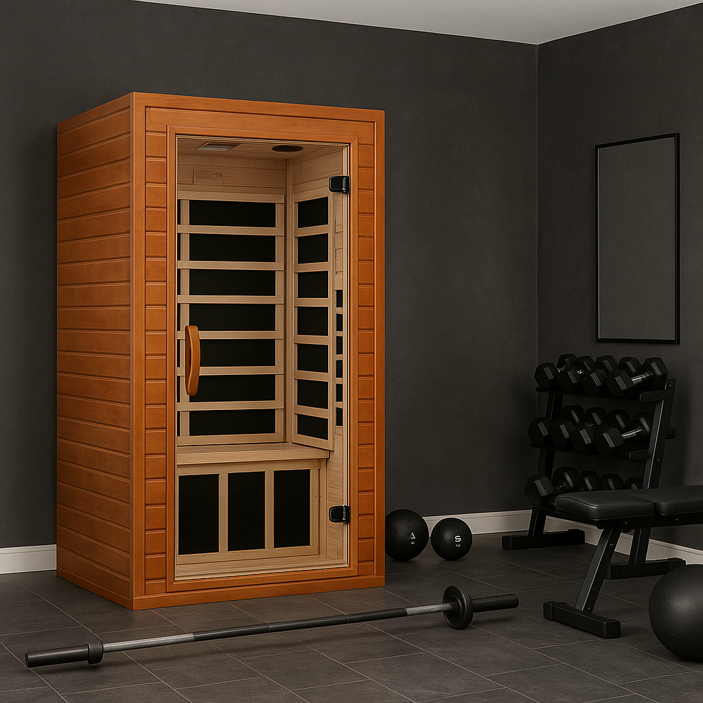 Real Relax 1-Person Far Infrared Home Sauna - Hemlock Wood, Low EMF, 6 Heat Panels, Tempered Glass Door