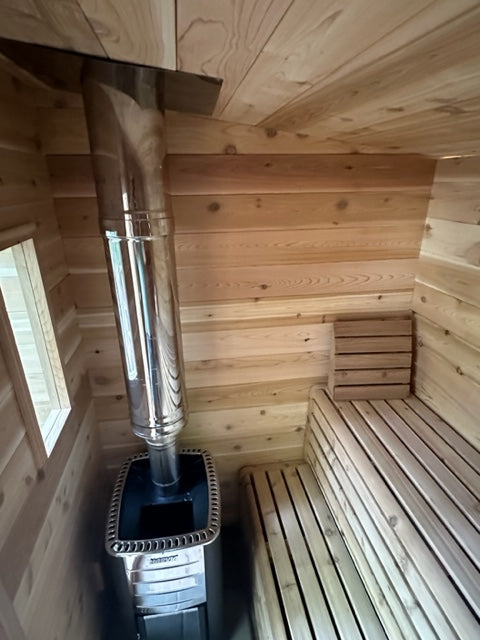 M3 harvia wood burning stove inside true north cabin sauna