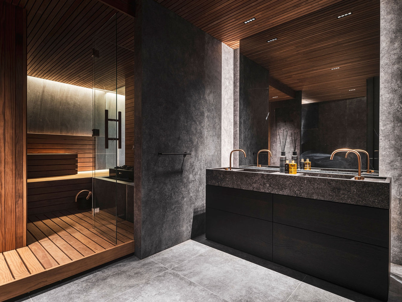 Modern Dark Custom Sauna in Bathroom