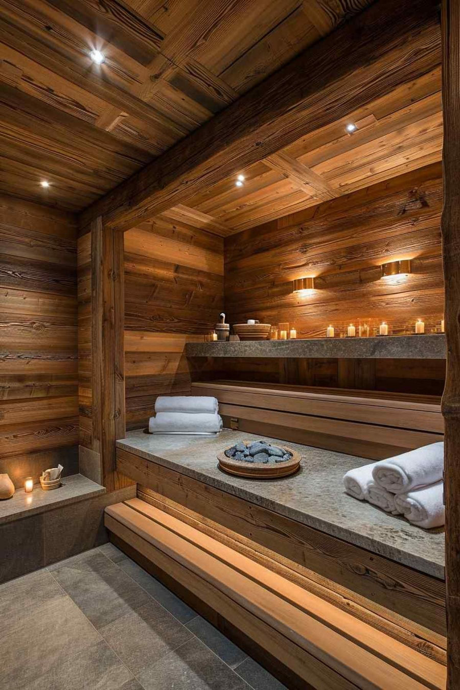 Rustic Commercial Custom Sauna With Candles