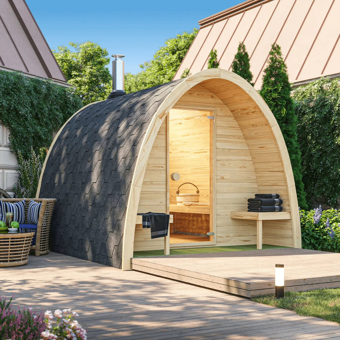 Sauna tradicional tipo cápsula para exteriores SaunaLife para 4 personas | Modelo G3
