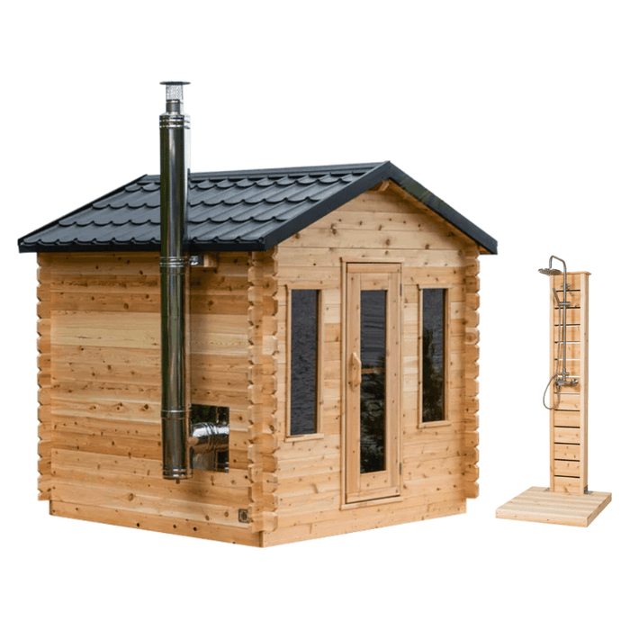 Outdoor 6-Person Georgian Cabin Sauna & Shower Combo