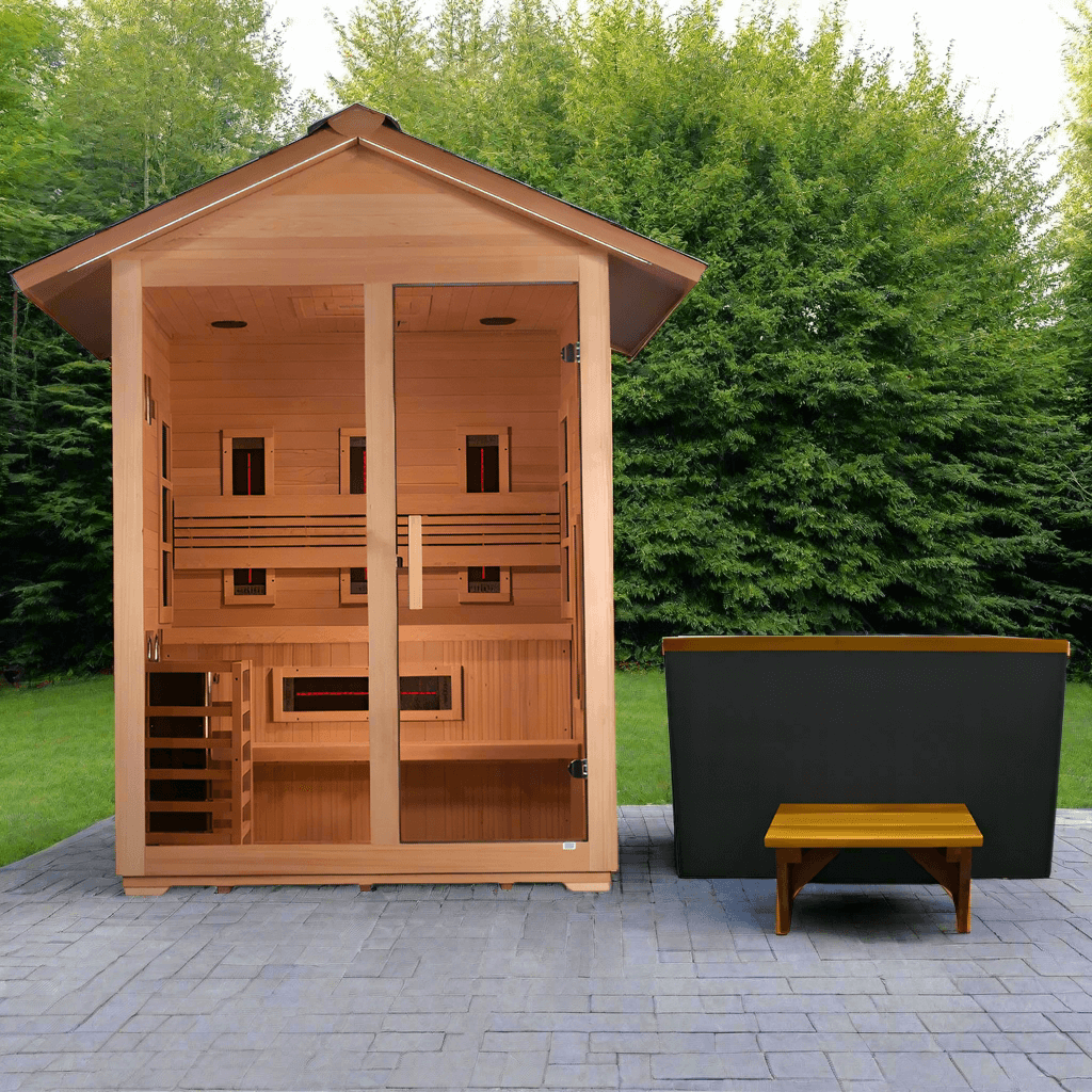 Golden Designs Carinthia 3-Person Hybrid Outdoor Sauna w/ Full Spectrum Indoor Infrared & Harvia Traditional Electric Heater Kit | GDI-8123-01