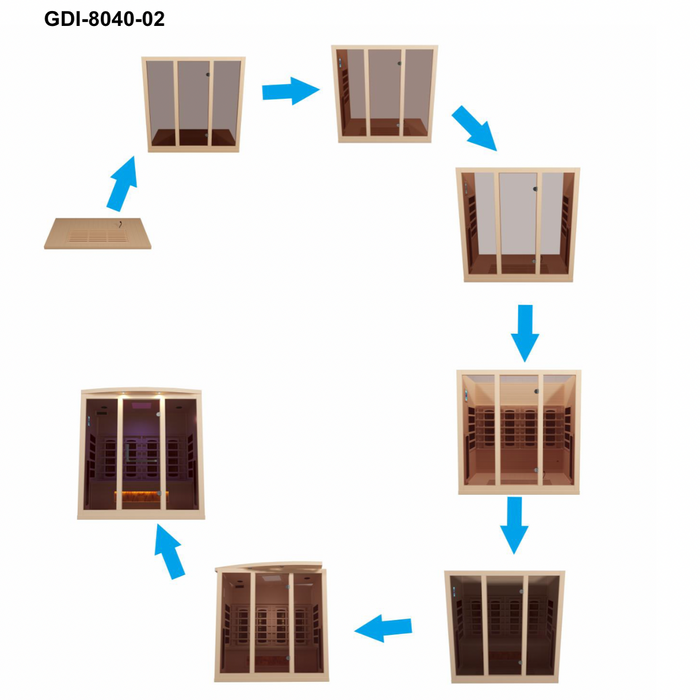 Golden Designs Reserve Edition 4-Person Full Spectrum Near Zero EMF FAR Indoor Infrared Sauna + Red Light Therapy w/ Himalayan Salt Bar | GDI-8040-03