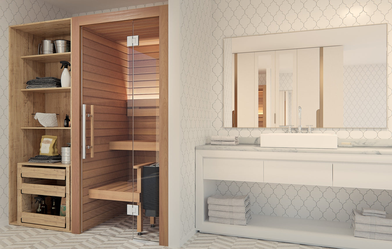 Small 1-Person Modern Sauna Built Into Bathroom Wall