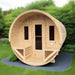 True north white cedar 9' barrel sauna on white background