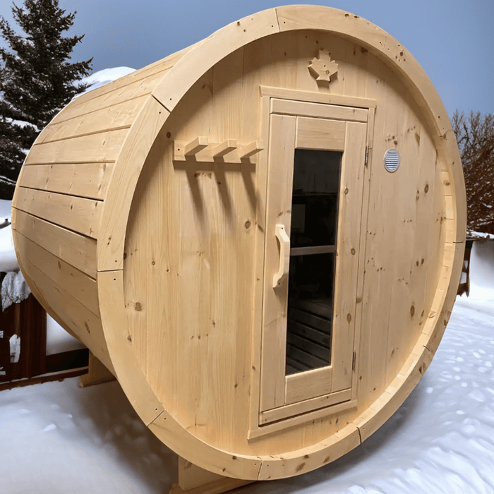 True North Saunas Cedar Barrel Saunas Snowy Background