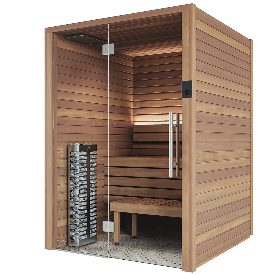 Auroom Cala Glass Sauna interior tradicional para 2-4 personas