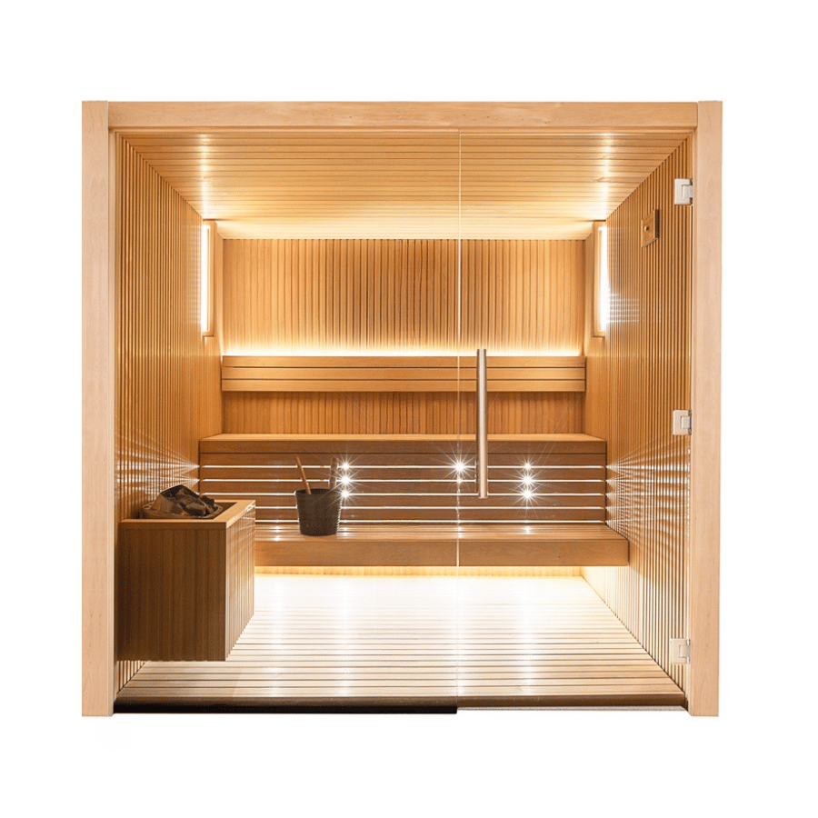 Sauna tradicional interior Auroom Libera Glass para 5-6 personas