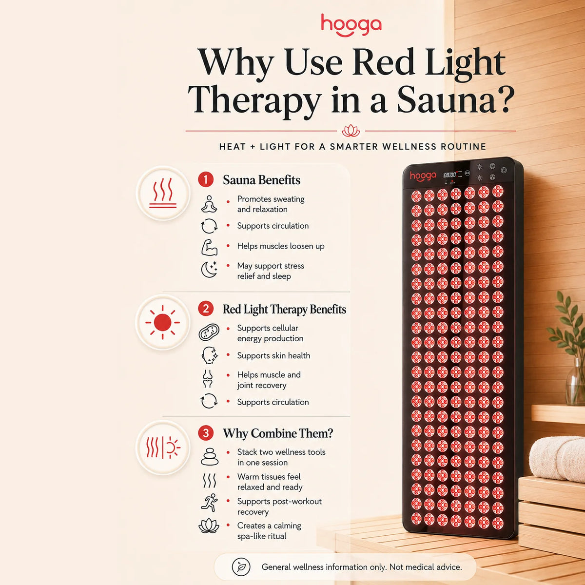 Why use red light therapy in a sauna - Hooga Blaze panel benefits for circulation, recovery, and skin